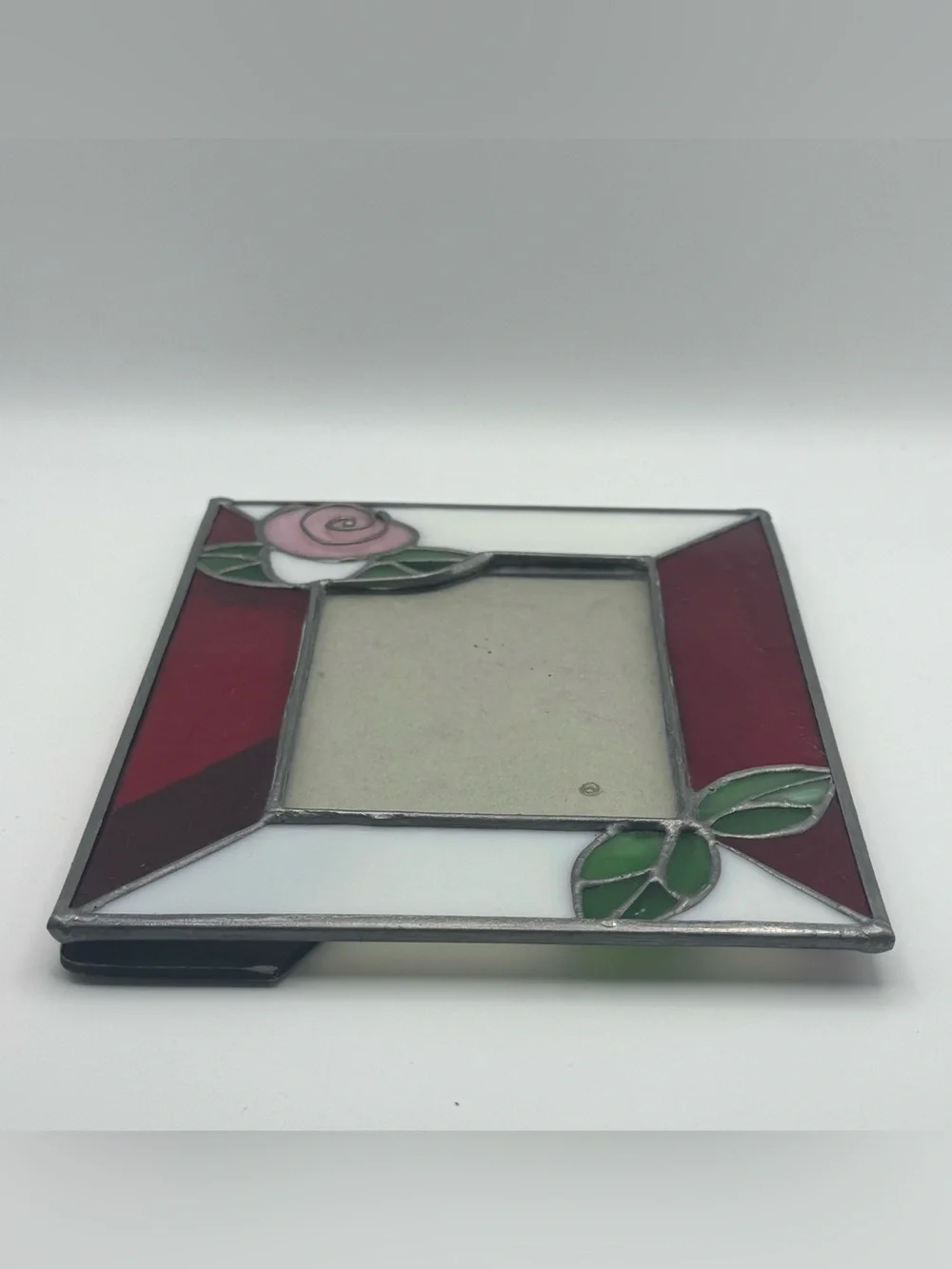 Vintage Stained Glass Rose Picture Frame 3.5x5  Floral Tabletop Photo Frame